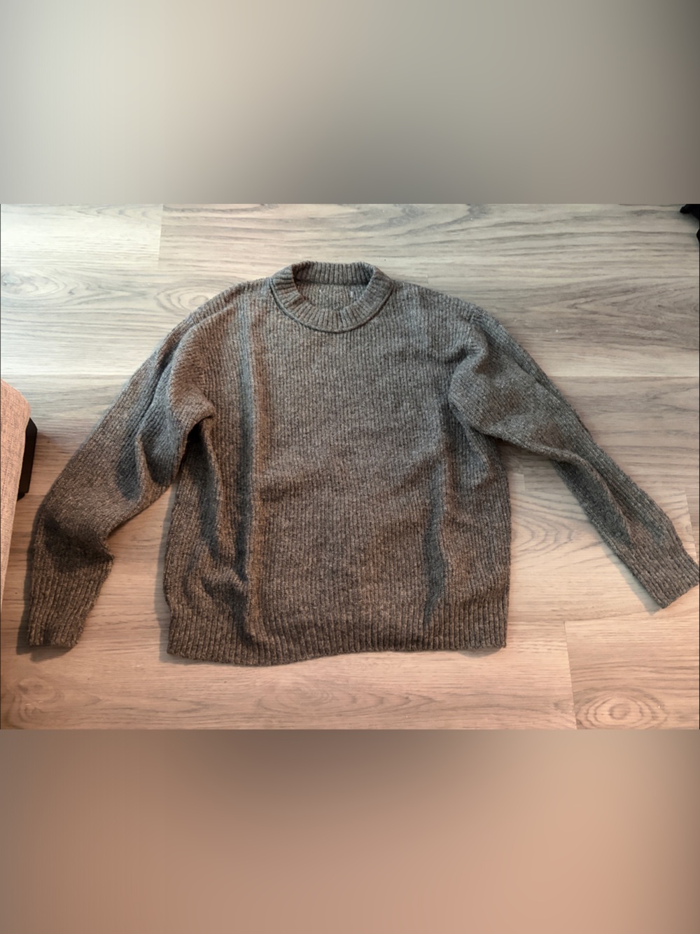 Women's Grey Ribbed Crewneck Sweater